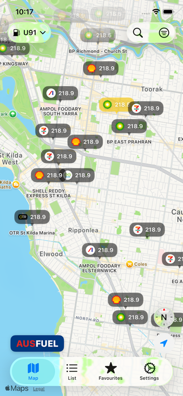 AusFuel light mode map